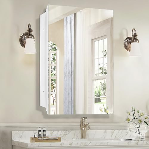 HESONTH 16 x 26 inch Bathroom Medicine Cabinet, Mirror Cabinet with Single Door & Removable Shelves, Surface Mount or Recess Installation, Medicine Cabinets for Bathroom
