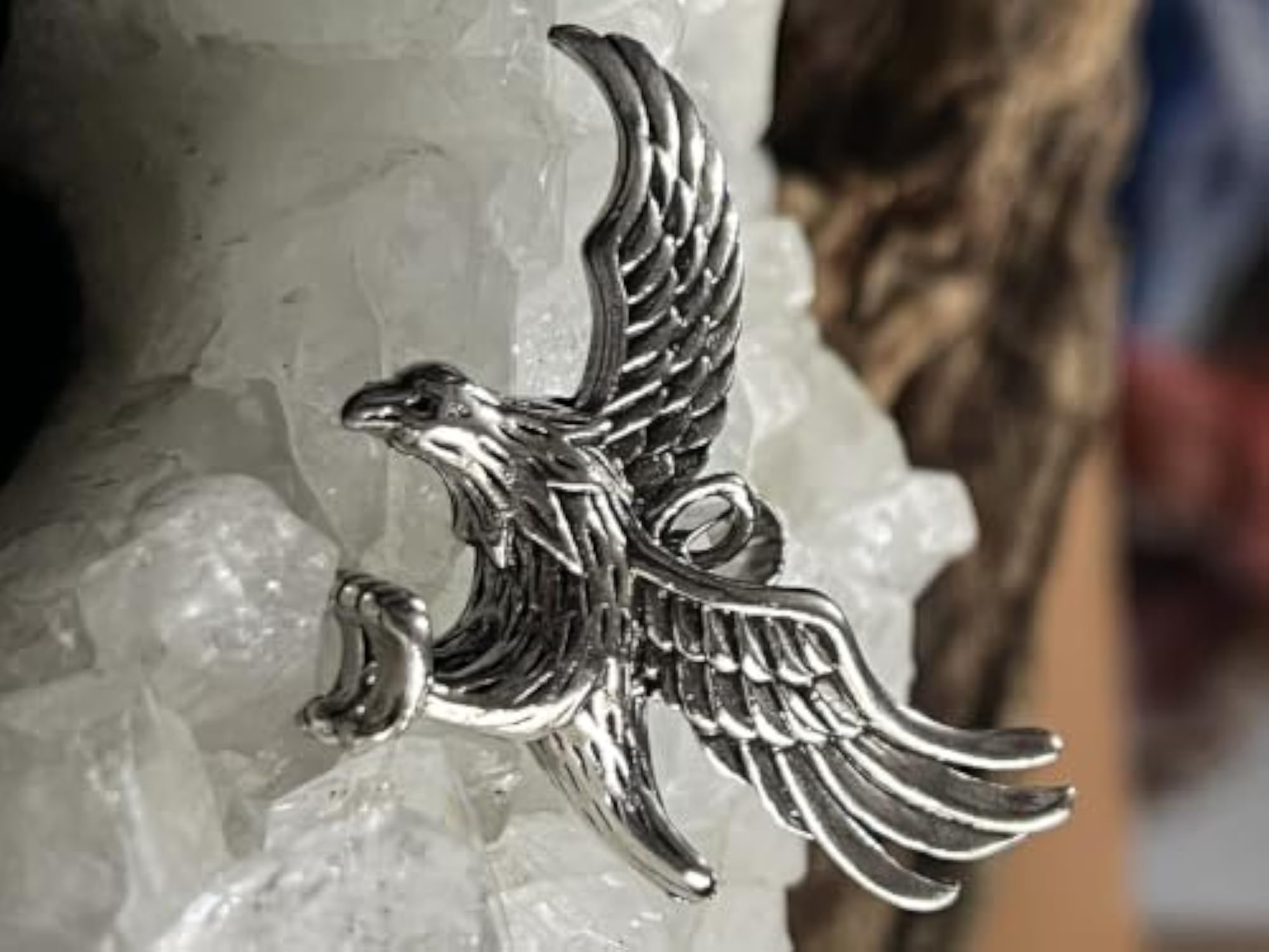 Stainless Steel Soaring Eagle Pendant Necklace, Silver Plated Charm