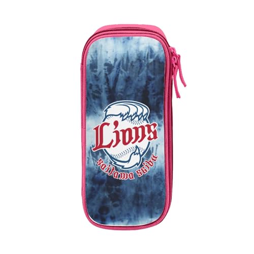 For 埼玉西武ライオンズ ペンケース 筆箱 2層 文具ポーチ 大容量 おしゃれ 学生用 大人 通学 通勤 多機能 誕生日 Pink