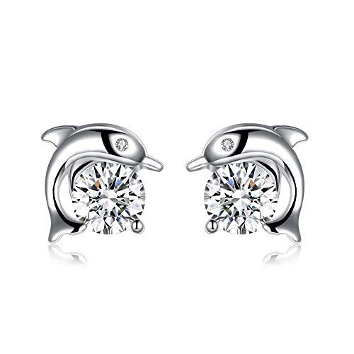 Pendientes Diseño de Delfín de Plata de Ley 925 con Circonitas AAA para regalos a niñas y mujeres originales y románticas