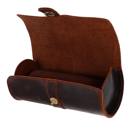 OATIPHO Boîtier De Montre Rouleau en Cuir Véritable Cylindrique Café, Range-Montres Portable pour Hommes Et Femmes, Étui De Voyage Compact pour Mécanisme, Trousse 3 Montres