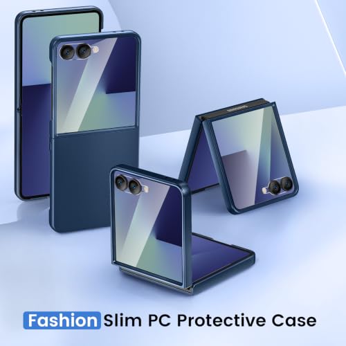 Image of Ruky for Galaxy Z Flip 8 Case, with Built-in Screen Protector, Dark Blue | Hard PC Ultra Slim Anti-Scratches Wireless Charging, HD Clearly Shockproof Phone Case for Samsung Galaxy Z Flip 8, Dark Blue