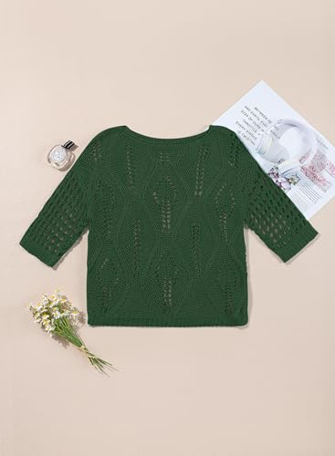 Image of EVALESS Womens Crochet Hollow Out Knit Tops Half Sleeve Spring Summer Sweaters Beach Cover Ups for Women Trendy 2026