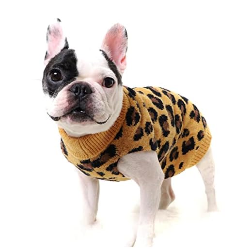Haokaini hundtröja husdjur varma kläder hund stickad ull väst kappa hund leopard mönster vinter jumper kläder för små medelstora hundar katt (gul, XL)