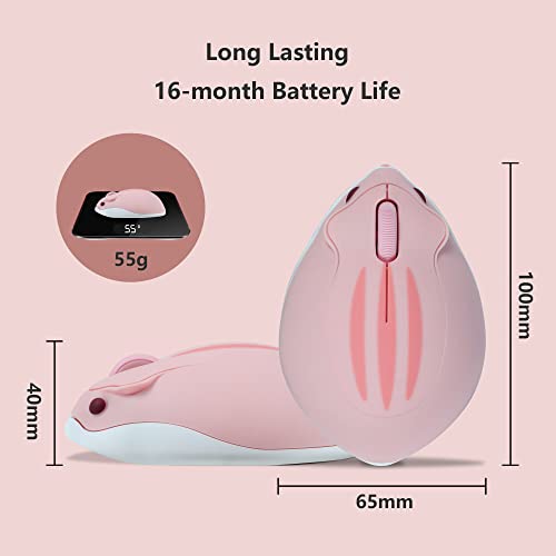 Image of Wireless Bluetooth Cute Animal Hamster Mouse - 1200DPI 3-Button Portable Cordless Mouse for Ipad Pro Laptop PC Mac Notebook Computer Tablet (Pink)