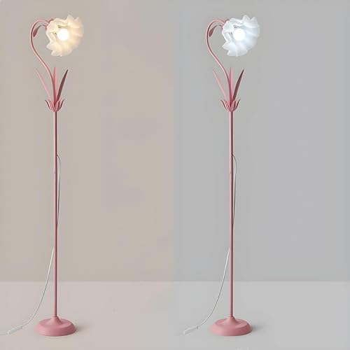 Miniatura 5 de RUNNUP Lámpara de pie moderna, lámpara alta con forma de flor de 1 luz con pantalla acrílica, lámpara alta para sala de estar, dormitorio,