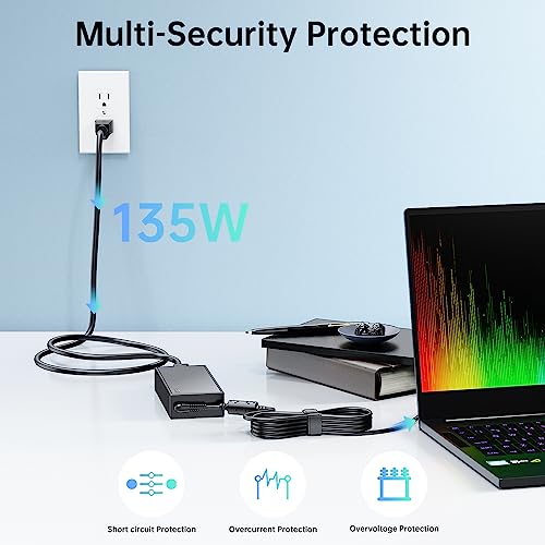 Image of 135W 20v 6.75a Pin Size USB (Slim tip /Square) Charger Compatible with Lenovo ThinkPad X1 Extreme Gen 1 2 3 4 5 W540 W541 T440 T440S T440P T470P T540p T15p Ideapad Yoga Y50-70 Y50-80 Y50p Y50p-70 Y50c