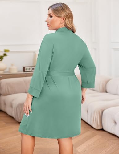 Image of Ekouaer Women Plus Size Robe Knee Length Lightweight Bathrobe Short Kimono Robes with Pockets Maternity Robe