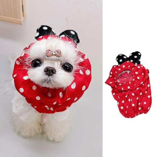 MANON ROSA Dog Ear Cover Bib: Cute Mealtime Neckerchief Pet Scarf for Long-Hair Cats, Maltese, and Yorkie Small to Medium Dogs (Medium (4-7 lbs),Red)