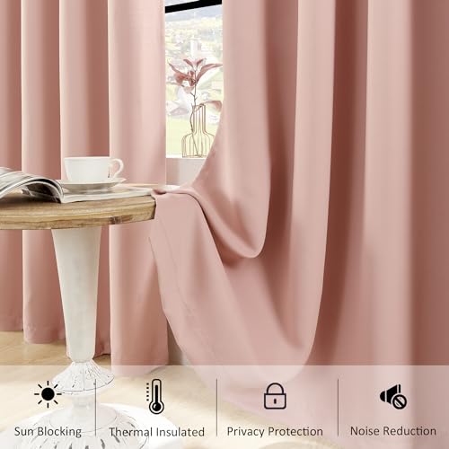 Image of HUTO Blackout Bedroom Curtains Panels 72 Inch - Energy Saving Thermal Insulated Privacy Protect Antique Copper Grommet Sun Block Drapes for Living Room, 1 Pair, 52 by 72 Inch, Blush Pink