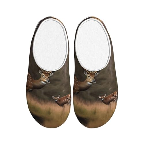 JBJGKHLP Pantuflas lavables unisex con estampado de caza de ciervos con suela de TPR, bonitos zapatos de hotel para invitados
