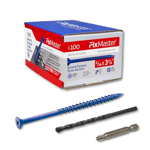 FixMaster 3/16 x 3-3/4' Countersunk Phillips Flat Head Blue Concrete Screw Anchors (100 pcs Screw...