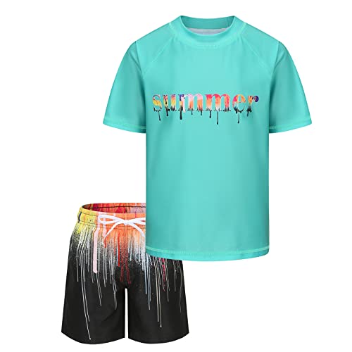 Boys Rash Guard Swimsuits Set For Boys Short Sleeve Swim Shirts With Trunks 2 Piece Quick Dry Swim Set Green Summer Splash Size 12/10-12 Years #TOP24