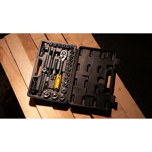 Image of STANLEY STMT79054 24-PIECE Hex Socket Set 1 /2 inch Drive With Ratchet, Comes in a Case, Chrome Vanadium Steel, Professional Tool Kit for Automotive, Plumbing, Garage & Home Repairs
