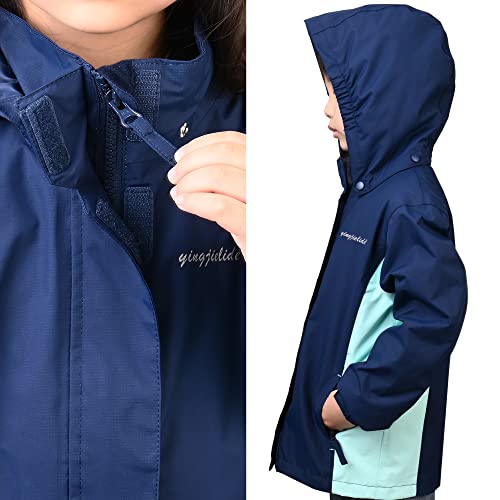 Image of YINGJIELIDE Boys Girls Waterproof Rain Jackets Kids Easy to Fold Windbreaker Lightweight Outdoor Hooded Raincoat