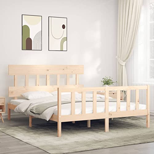KLYEON Estructura de Cama de Matrimonio con cabecero Madera Maciza,Cama de Madera Maciza de Pino con Cabecero y Estribo Base de Cama Resistente y Duradera para Dormitorio Camas y somieres