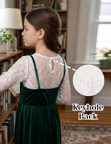 Image of Noomelfish Girls Lace Layering Tops Sheer Mesh Tee Shirts Blouse (5-12 Years)