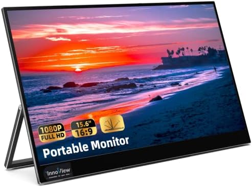 InnoView Portable Monitor for Laptop, 15.6 Inch FHD 1080P IPS Eye Care Screen with Stand 180° Adjustable, Dual Speaker Travel Monitor for Laptop PC MAC Phone PS5/4 Xbox Switch