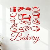 Stickers muraux Logo de pâtisserie, boulangerie, pain, pâtisserie, gâteau, biscuit, magasin d'alimentation 42x51cm Ne se décolle pas Rouge