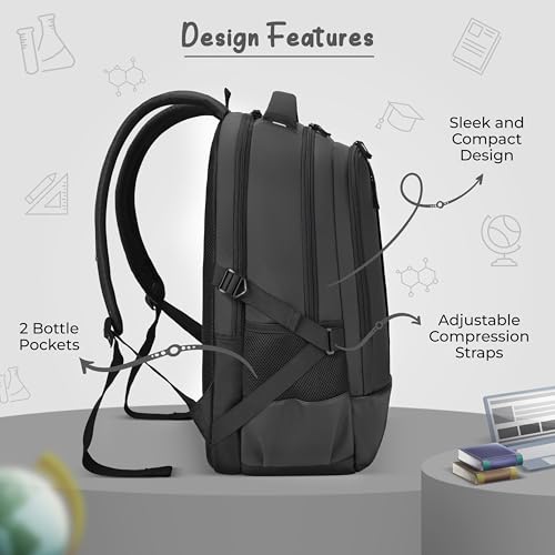 Image of Gear Inspired 19 inch /36L Large Water Resistant School Bag | Casual Backpack | Daypack | Travel Backpack | Kids Bag for Boys /Girls (Black - Black)