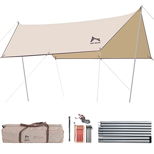 Wolf Walker Tent Tarp Camping Tarp Tent Hammock Tarp Waterproof Shelter UV Protection Sunshade Hammock Rain Fly Compact Lightweight Canopy with Iron Poles