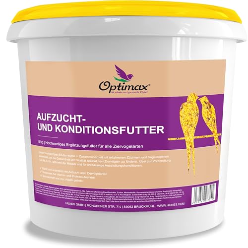 Optimax Kondition- und Aufzuchtfutter für Vögel | 5kg Eimer | Eifutter für alle Ziervogelarten | Geeignet für Kanarienvögel Wellensittiche und viele Weitere