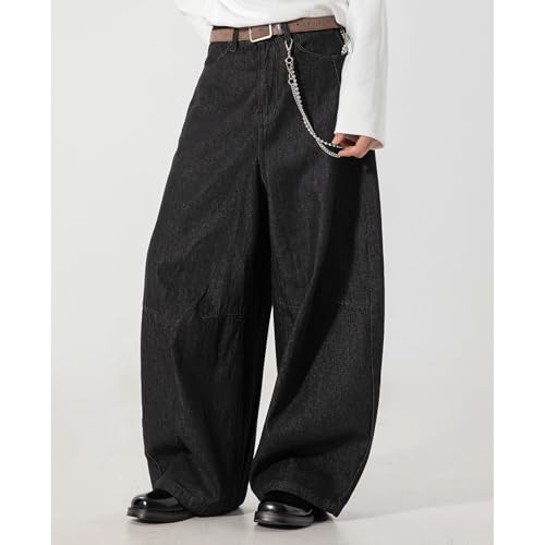 Barrel Jeans Men Baggy High Waist Wide Leg Skater Denim Pants Streetwear Barrel Leg Bottoms Relaxed Fit Loose with Pockets3