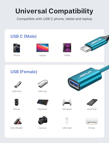 Image of JSAUX USB C to USB 3.0 Adapter [2 Pack], Type C Male to USB Female OTG Cable Compatible with MacBook Pro /Air, iPhone 16 Pro Max /16 Plus /16e /15, Samsung Galaxy S25 /S24 /S23-Green