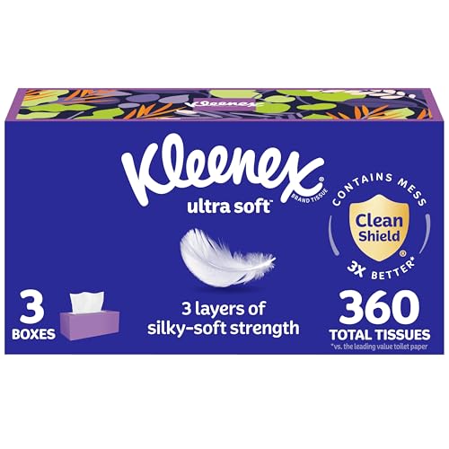 kleenex ultra soft facial tissues 3 flat boxes 120 tissues per box 3-ply 360 total packaging may vary