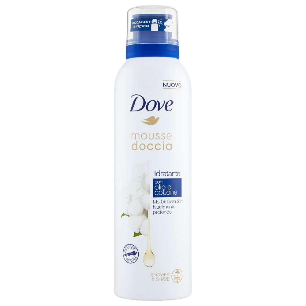 Dove Mousse Gel de Ducha Hidratante con Aceite de Algodón Suavidad y Nutrición 24 Horas - 5 Botellas de 200 ml
