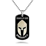 Carved LA Stainless Steel Dog Tag Necklace, Armor of God Ephesians 6:11 Bible Verse, Stainless Steel...