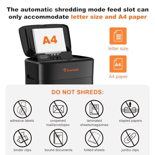 Image of Bonsaii 100 Sheets Auto Feed Paper Shredder, Up to 30 Minutes Shredders for Home Office Use, Micro-Cut Heavy Duty Shredder / 4.2 Gallons /Security Level P-4 (C231-D)
