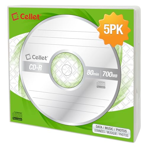 Cellet CD-R 5-Pack – 700MB 80-Minute Blank Discs, 52X Speed for Data, Music, and Photo Recording
