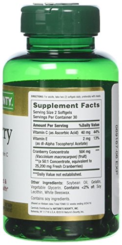 Image of Nature's Bounty Cranberry with Vitamin C, 25,200 mg, 60 Softgels (Pack of 3)