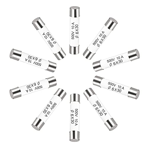 sourcing map Ceramic Cartridge Fuses 10A 500V 6x30mm Ceramic Fuses Fast Blow Replacement for Amplifier Energy Saving Lamp Ballast 10pcs