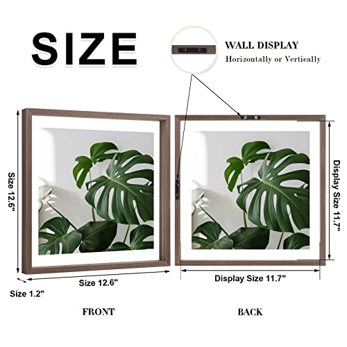 Egofine 12x12 Floating Frames Set of 2, Double Plexiglass Picture Frame, Made of Solid Wood Display Any Size Photo up to 12x12, Wall Mount or Tabletop Standing,Brown by Egofine - Used condition - Image 2
