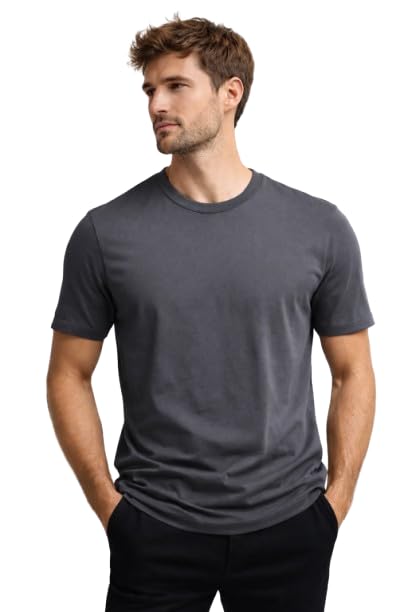 Image of Mens T Shirt Premium Cotton Slim Fit Crew Neck Short Sleeve Casual Basic Tee Soft Breathable Everyday Essential