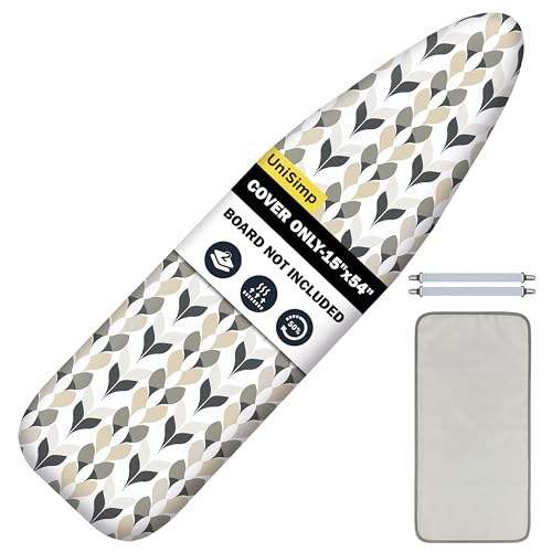 Image of Ironing Board Cover and Pad 15 inchx54 inch Extra Thick Natural Cotton, Scorch and Stain Resistant Padding, Standard Size Iron Board Cover with Fasteners Heavy Duty Elastic Edge, Heatproof Foliage