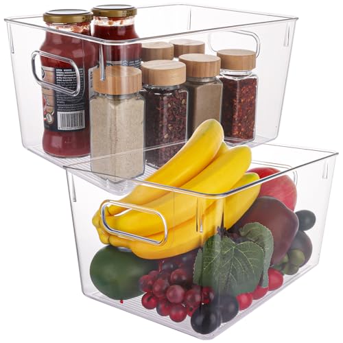 ASelected 2 Stück Kühlschrank Organizer 29 x 20.6 x 15 CM Fridge Organizer Küche Aufbewahrungsbox mit Griffen für Küchen Kühlschrank Schränke Badezimmer