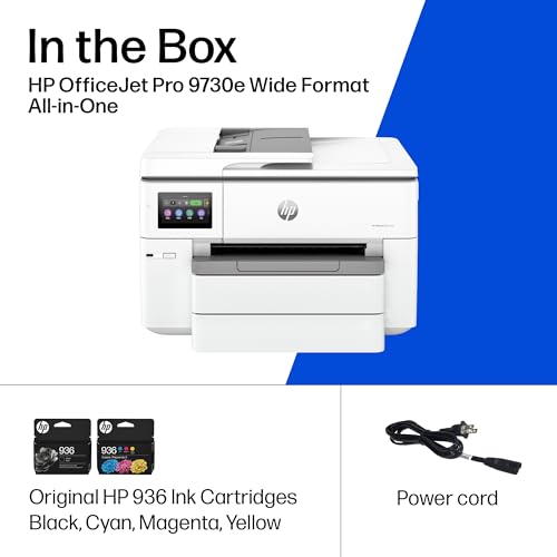 HP OfficeJet Pro 9730e Wide-Format Wireless All-in-One Color Inkjet Printer, Print, scan, Copy up to 11x17', ADF, Duplex Printing Best-for-Office, 3 Month Instant Ink Trial Included (537P6A)