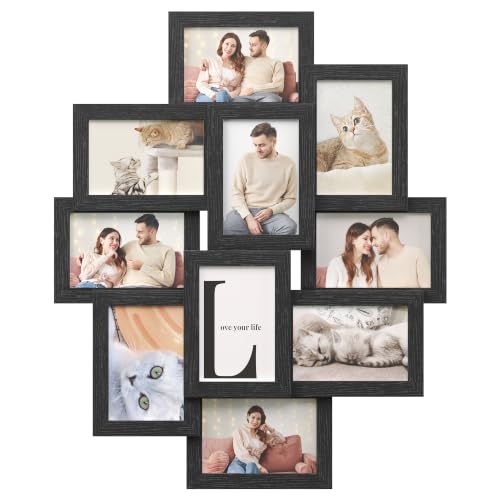 SONGMICS Collage Picture Frames 10 Frames for 4x6 Photos Collage Photo Frames for Wall Multi Frames Wall Decor Ink Black RPF20BK