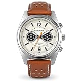 PINDOWS Armbanduhr für Herren, schwarz-braunes Leder, Chronograph, modische Quarz-Armbanduhren