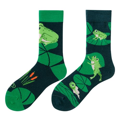 NxnChc Calcetines Divertidos Unisex para Mujer y Hombre con Diseños Asimétricos en Par - Temas Rana Animales, Comida, Fruta, Deporte y Arte en Algodón - Ideal para Regalos