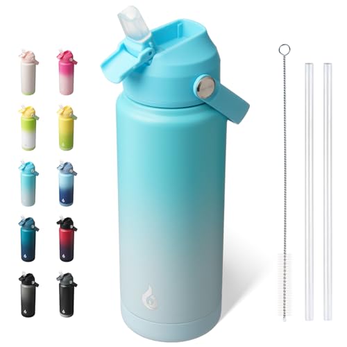 Image of BJPKPK Water Bottle with Straw Lid, 24oz Vacuum Insulated Water Bottles, Metal Stainless Steel Thermo for Sports, Travel, BPA Free Leak Proof Thermo, Cups, Flasks, Tumblers,Sea Salt