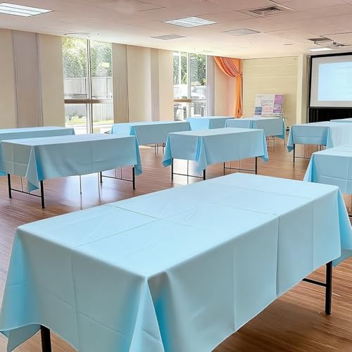 Image of Light Blue Tablecloth - 3 Pack 54 inch x 108 inch Rectangle Disposable Light Blue Plastic Table Cloth, Waterproof Table Cover for Party, Holiday & Gathering Use