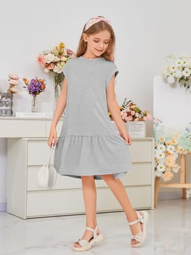 ZDC Girls Cap Sleeve Spring Summer Dress Kid Casual Ruffle Beach Midi Crewneck Loose Dresses 5-14 Years - Image 3