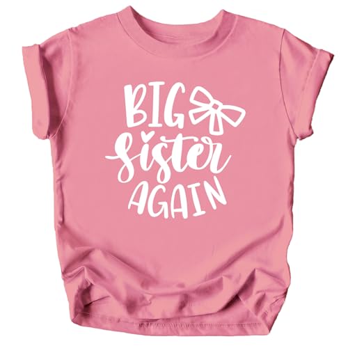 Image of Olive Loves Apple Big Sister Again Bow Sibling Reveal Birth Announcement Shirts for Girls