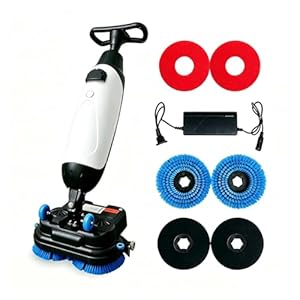 QFGain Gewerbliche Scheuersaugmaschine mit DoppelbüRste, Schnelltrocknung, 18 Zoll (Ca. 46 cm) Breite, 1200 M²/H Leistung, Kabellos, mit Integriertem Ladeanschluss für Den Harten Einsatz White