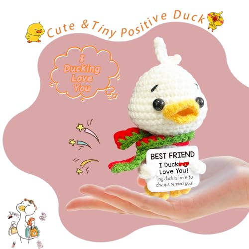 Best Friends Positive Crochet Animals Gifts for Women Emotional Support Crochet Duck Bestie Birthday Gift, I Duck Love You, Funny Crochet Positive Animals for BFF Mini Crochet Stuffed Animals Unique