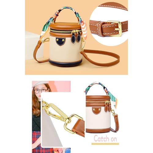Colorblock Bucket Bag For Women - Niche Fashion Design Style Bucket Bag, Ribbon Handle, PU Leather Crossbody Bag3